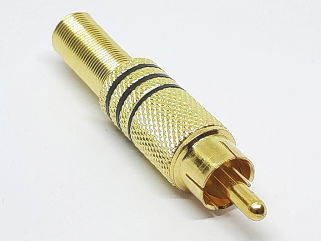 Роз'єм RCA (тюльпан) штекер з 3 чорними смужками цинк золотий від компанії Кладова Майстра на Закупка - фото 1