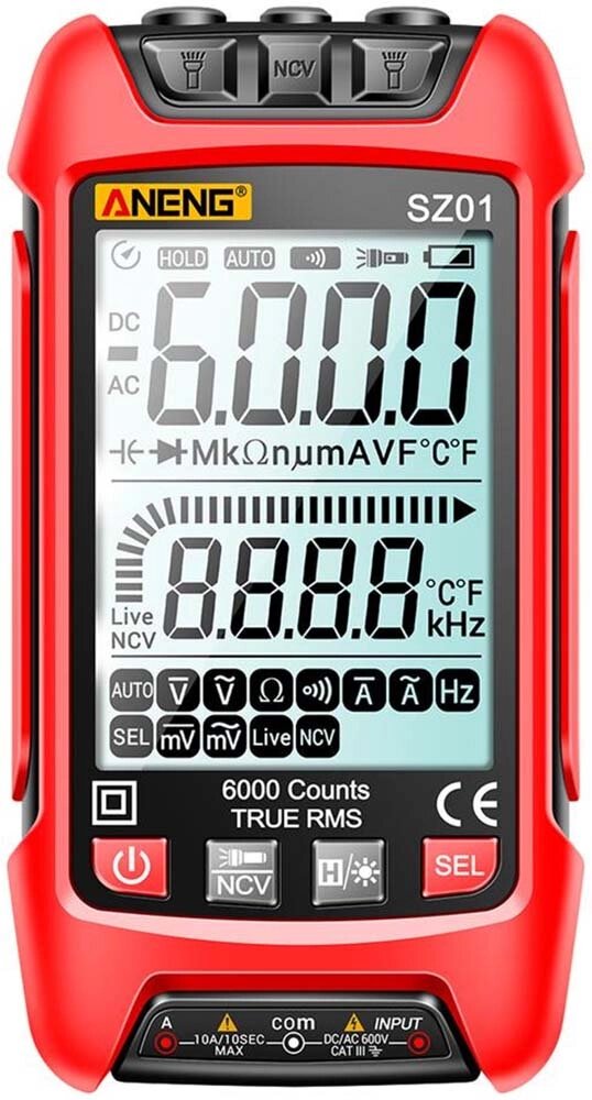 Мультиметр цифровий Aneng SZ01 кишеньковий, True RMS, NCV, автовизначення, ліхтарик, LCD, 600В, 10A від компанії Інтернет-магазин VNGSM - фото 1