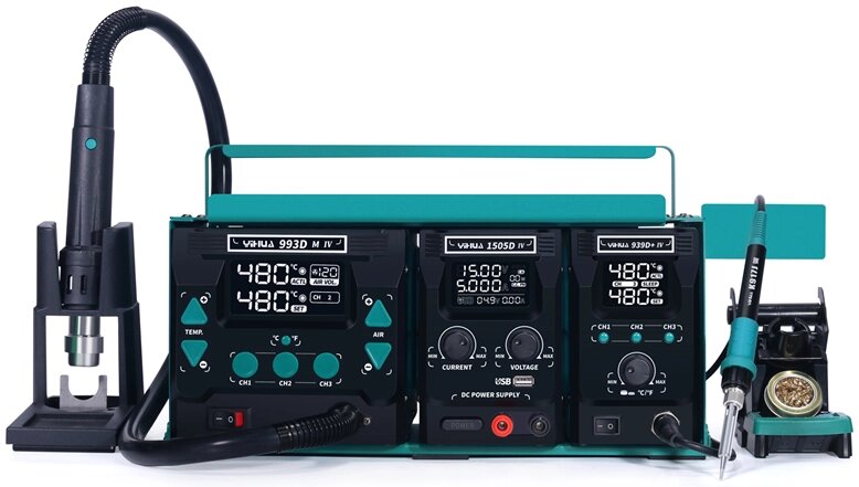 Ремонтний комплекс YIHUA 813 / 3 в 1 / паяльник 60W / фен 1000W / блок живлення 15V 5A / підставка під ноутбук від компанії Інтернет-магазин VNGSM - фото 1