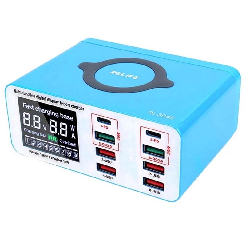 Швидкий зарядний пристрій + бездротове заряджання RELIFE RL-304S 4xUSB/2xUSB Type-C PD3.0/2xUSB QC3.0/ 100W від компанії Інтернет-магазин VNGSM - фото 1