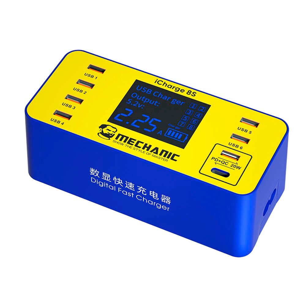 Швидкий зарядний пристрій Mechanic iCharge 8S / 3A / 6xUSB / 1xType-C PD3.0 / 1xUSB QC3.0 / 40W від компанії Інтернет-магазин VNGSM - фото 1