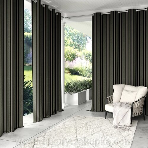 Штори на веранду акрилові смугасті непромокаючі Wood Luxury непромокальна 175х220 см Чорний/Сіро-зелений.