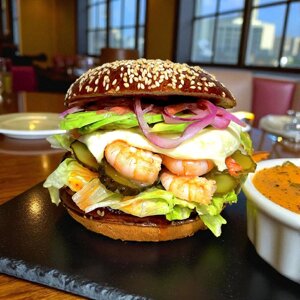 Бургер Asian з креветочками (280г) в Волинській області від компанії Presto Pizza №1 Доставка піци в Луцьку