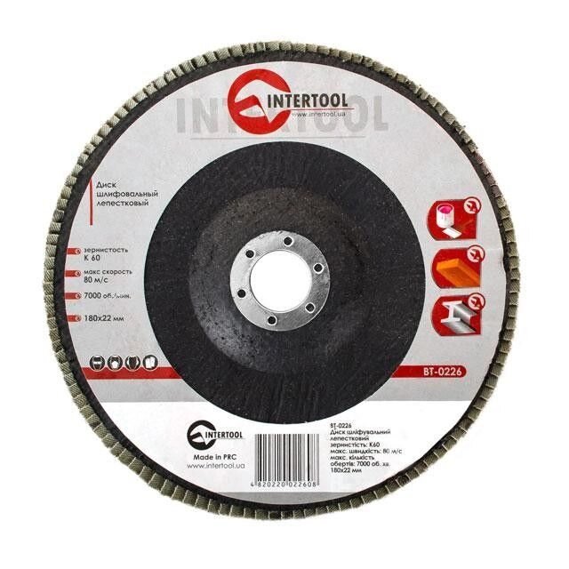 Диск шлифовальный лепестковый 180x22 мм, зерно K60 INTERTOOL BT-0226 ##от компании## Интернет-магазин "STORETOOLS" - ##фото## 1