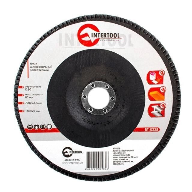Диск шлифовальный лепестковый 180x22 мм, зерно K80 INTERTOOL BT-0228 ##от компании## Интернет-магазин "STORETOOLS" - ##фото## 1