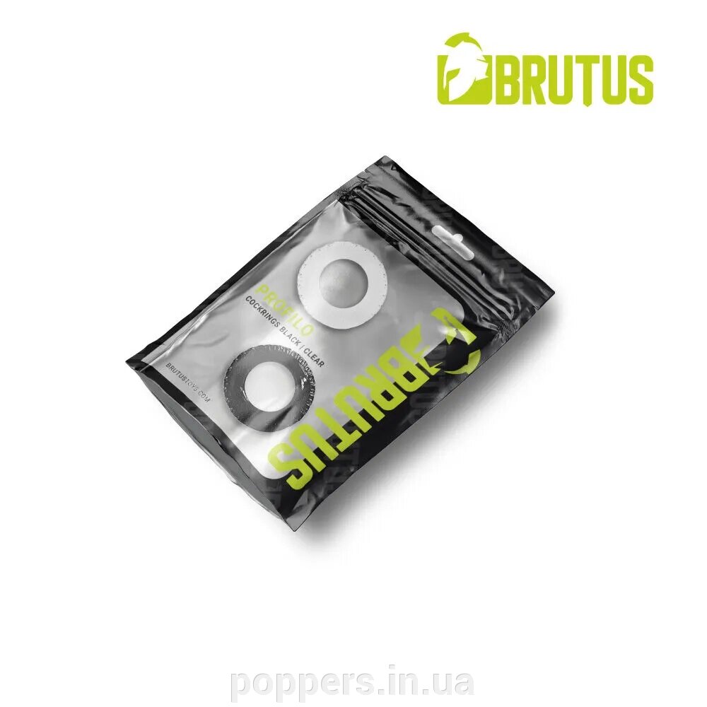 Набір із 2 кілець BRUTUS PROFILO Cockrings Black + Clear від компанії Попперс: інтернет-секс шоп - фото 1