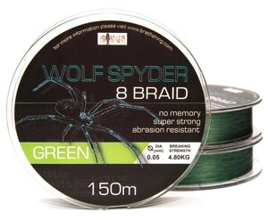 Шнур BratFishing Aborigen Wolf Spyder 8 Braid Green 150м 0,14мм
