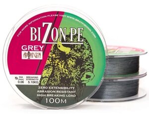Шнур BratFishing Aborigen Bizon PE Grey 100м 0,16мм