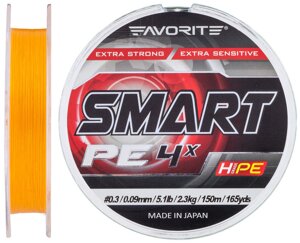 Шнур Favorite Smart PE 4x 150м (жовтогарячий)