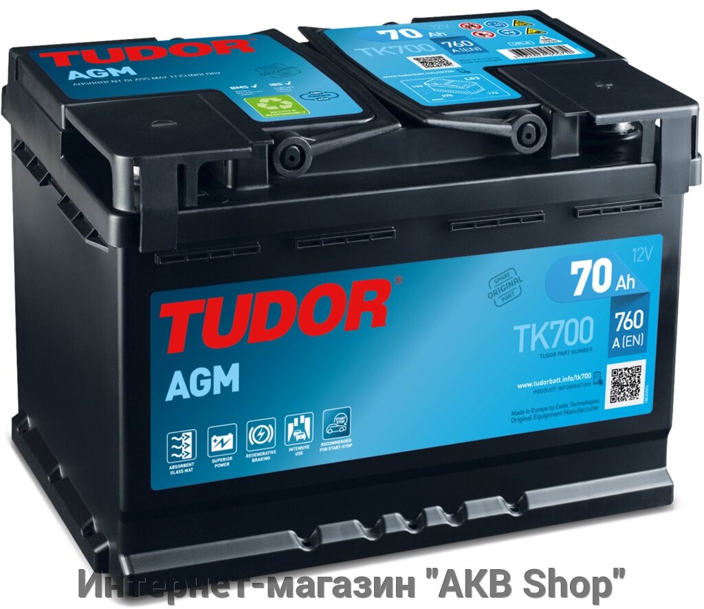 Автомобільний акумулятор TUDOR AGM Start&amp;Stop 6ст-70 Ач R+ TK 700 - опт