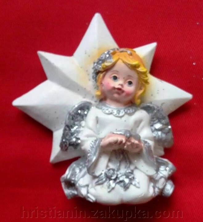Ангел (керамічна крихта) з зіркою - магніт від компанії ІНТЕРНЕТ МАГАЗИН "ХРИСТИЯНИН" церковне начиння - фото 1