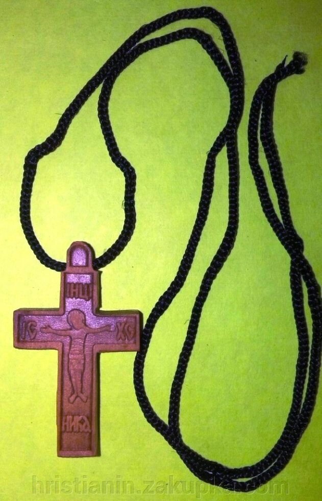 Хрест дерев'яний натільний на тасьмі з розп'яттям від компанії ІНТЕРНЕТ МАГАЗИН "ХРИСТИЯНИН" церковне начиння - фото 1