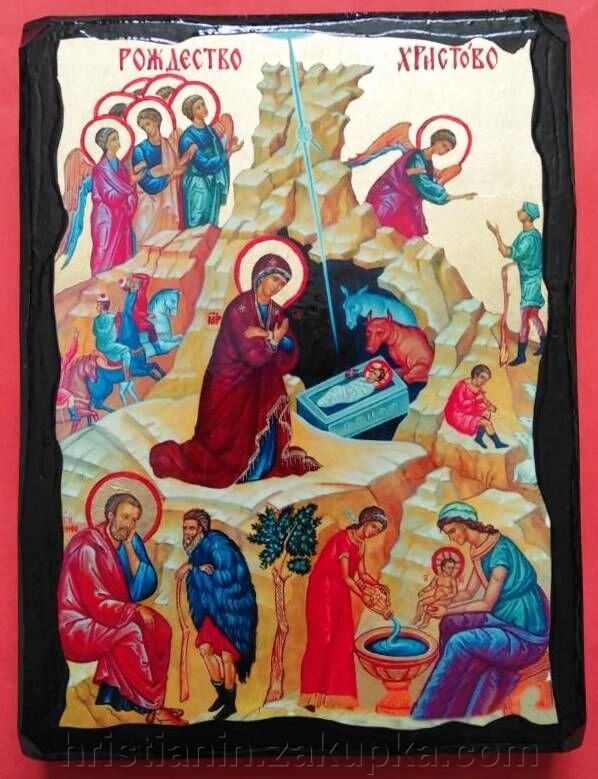 Ікона чорне золото, "Різдво Христове" 13х17 від компанії ІНТЕРНЕТ МАГАЗИН "ХРИСТИЯНИН" церковне начиння - фото 1