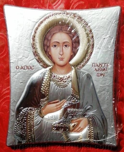 Ікона грецька "Пантелеімон Цілитель", сріблення, 12х15, на підставці від компанії ІНТЕРНЕТ МАГАЗИН "ХРИСТИЯНИН" церковне начиння - фото 1
