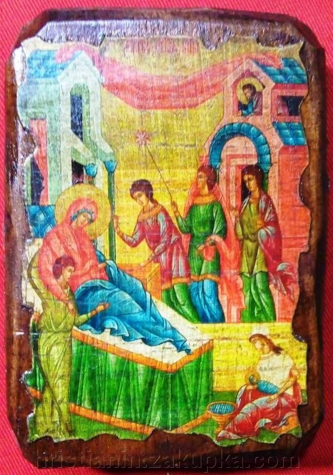 Ікона під старовину, "Різдво Богородиці" 7х10 від компанії ІНТЕРНЕТ МАГАЗИН "ХРИСТИЯНИН" церковне начиння - фото 1