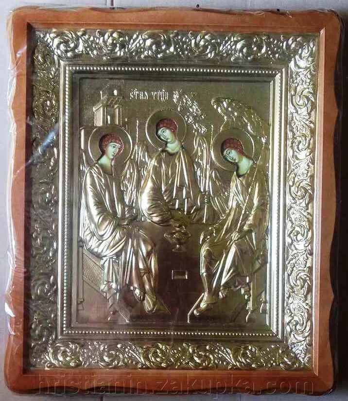 Ікона в дерев'яному фігурному кіоті + риза, "Трійця Старозавітна" від компанії ІНТЕРНЕТ МАГАЗИН "ХРИСТИЯНИН" церковне начиння - фото 1
