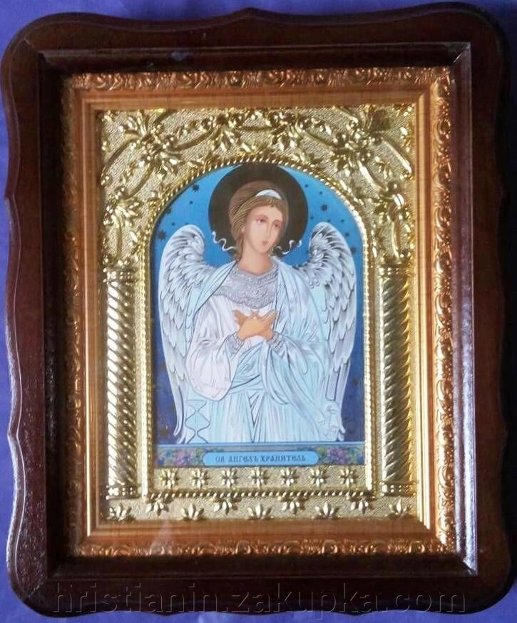 Ікона в дерев'яному фігурному кіоті зі вставкою, "Ангел Хранитель", 20х25 від компанії ІНТЕРНЕТ МАГАЗИН "ХРИСТИЯНИН" церковне начиння - фото 1