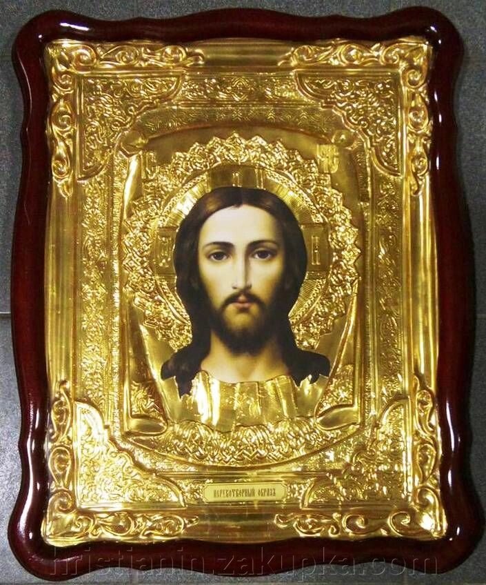 Ікона велика в рамі під склом «Спас Нерукотворний», в ризи золото від компанії ІНТЕРНЕТ МАГАЗИН "ХРИСТИЯНИН" церковне начиння - фото 1