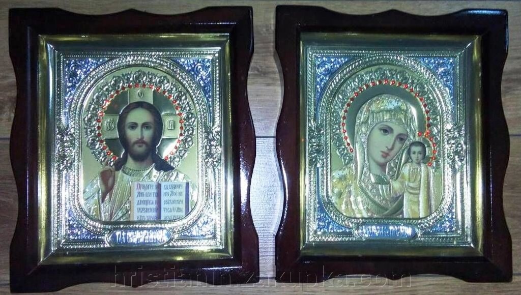 Ікони пара, в дерев'яному фігурному кіоті, зі стразами, 25х30 від компанії ІНТЕРНЕТ МАГАЗИН "ХРИСТИЯНИН" церковне начиння - фото 1