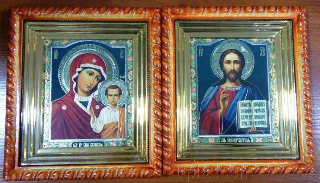 Ікони пара, в дерев'яному прямому кіоті, коса, когрев 23х25 від компанії ІНТЕРНЕТ МАГАЗИН "ХРИСТИЯНИН" церковне начиння - фото 1