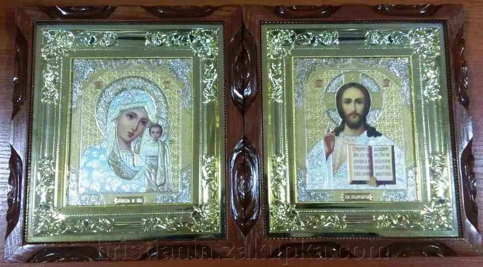 Иконы пара, в деревянном прямом киоте, 26х29 від компанії ІНТЕРНЕТ МАГАЗИН "ХРИСТИЯНИН" церковне начиння - фото 1