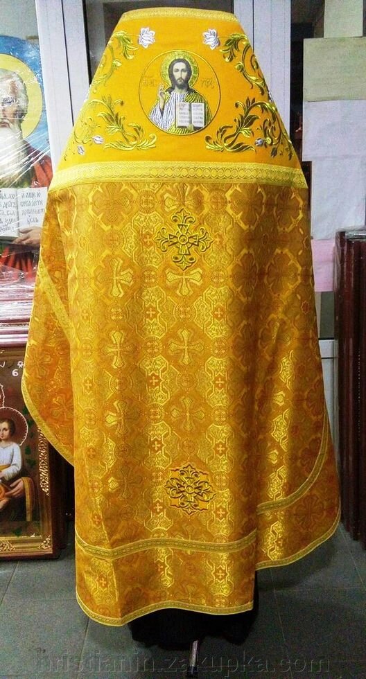 Одягання жовте з вишитим верхом, з іконою, 150/52, з покрівцями від компанії ІНТЕРНЕТ МАГАЗИН "ХРИСТИЯНИН" церковне начиння - фото 1