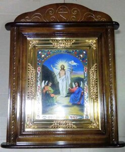 Киот храмовый подвесной с иконой "Воскресение Христово", цвет орех