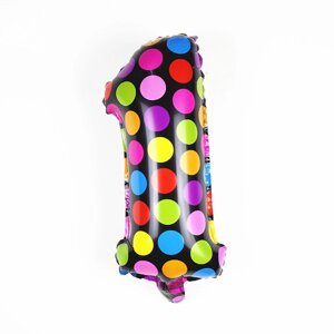 Кулька цифра 1 у горошок 16 дюймів різнобарвний