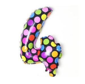 Кулька цифра 4 у горошок 16 дюймів різнобарвний