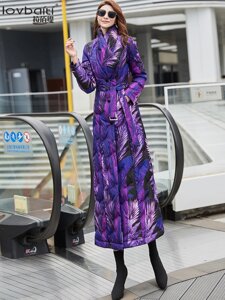 Під замовлення! Куртка жіноча, зимовий товстий фіолетовий пуховик довгий до щиколотки