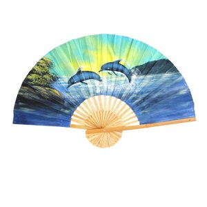 Віяло декоративний «Дельфіни», блакитний (100х60 см) (034-3507)