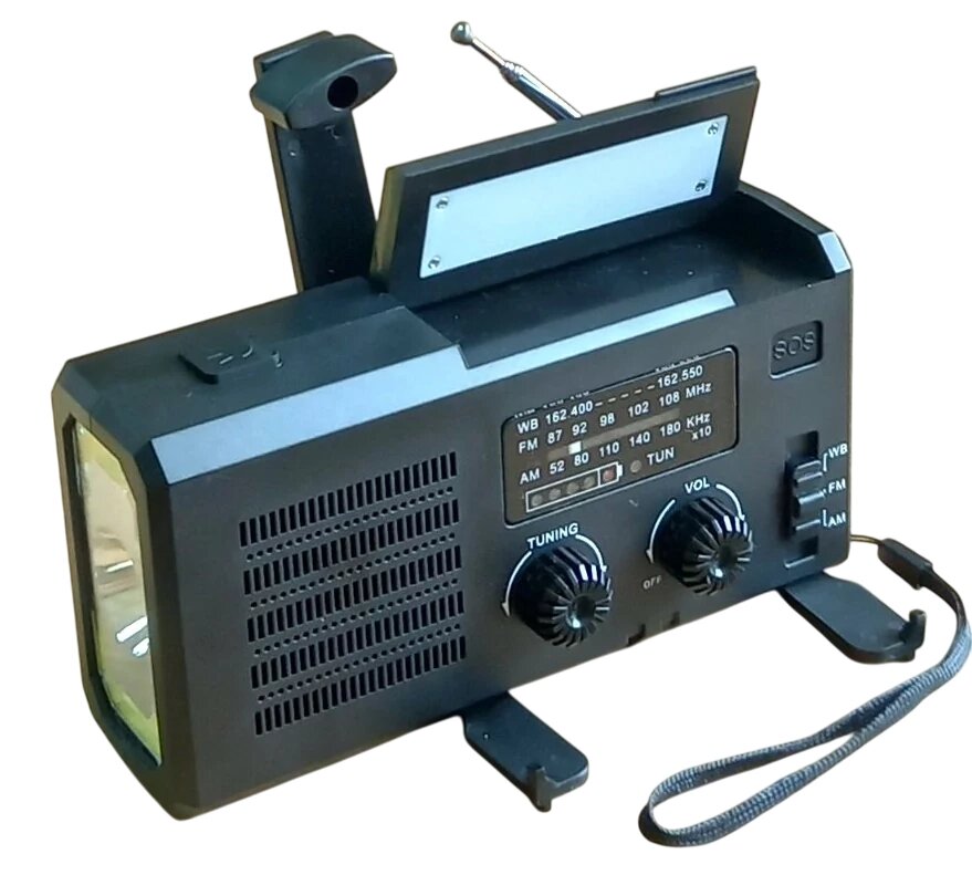 Ліхтар, світильник, радіоприймач AM/FM/NOAA, ручний генератор, сонячна панель, 2х18650, SOS, power Bank, чорний від компанії ПО СПЕЦАНТЕНИ Зв'язок без перешкод! - фото 1