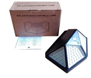 Ліхтар на акумуляторі, LED світильник настінний 1Вт із сонячною панеллю, 2200мAч, датчик руху, три режими