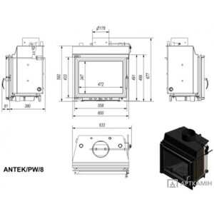 Короткі Камінна топка ANTEK 8 з водяним контуром