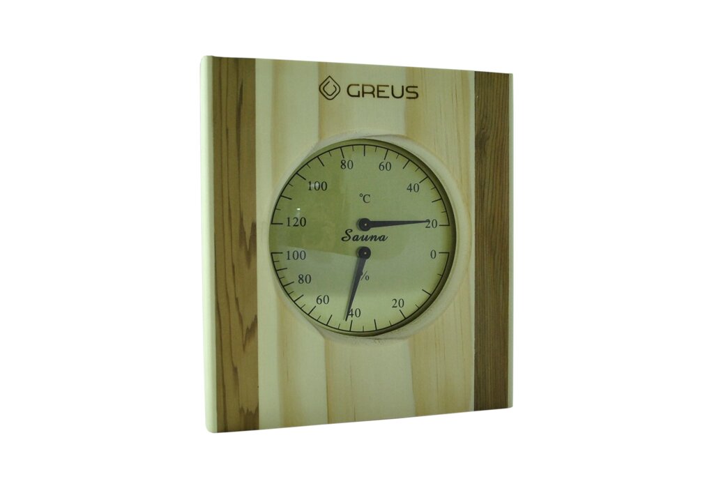 Термогігрометр Greus сосна/кедр 16х14,5 для лазні та сауни від компанії Магазин опалення та Сантехніки - «Печі Маркет» - фото 1