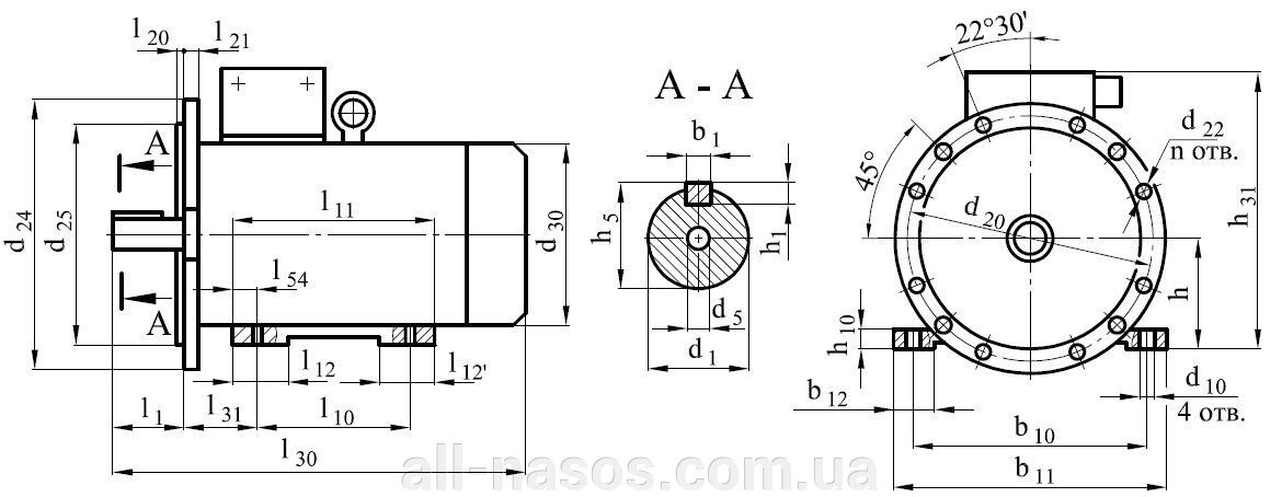 Чертеж АМУ 112M2, 4 кВт 3000 об/мин (4/3000)