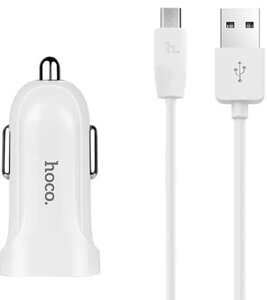 Автомобільний зарядний пристрій Hoco Z2A 2USB + Micro USB Cable White