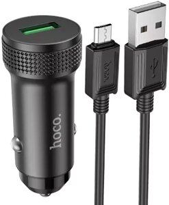 Автомобільний зарядний пристрій Hoco Z49A Level 18W QC USB-A + micro USB Cable Black