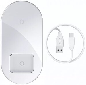 Бездротовий (індукційний) зарядний пристрій швидкої QI зарядки Baseus Simple 2in1 Wireless Charger 18W Max For iPhone +