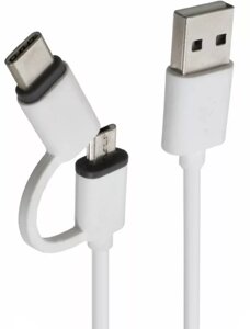 USB Кабель Patron 2-in-1 USB Type-C/micro USB Cable White