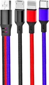 USB Кабель XO NB143 3-in-1 USB to Type-C/Lightning/micro USB сable black/red/blue