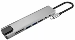USB type-C концентратор (хаб) мультипортовий xoko RJ45+HDMI+2xusb 3.0+ TF, SD reader+ PD type-C (XK-AC550-SL)