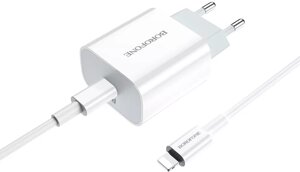 Мережевий зарядний пристрій з швидкою зарядкою Borofone BA38A 18w USB-C + USB-C/lightning cable white