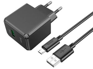 Мережевий зарядний пристрій з швидкою зарядкою Hoco CS12A 18w QC3.0 + micro USB cable black