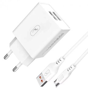 Мережевий зарядний пристрій SkyDolphin SC30V 2USB + micro USB Cable White (MZP-000114)