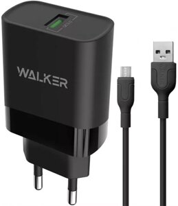 Мережевий зарядний пристрій Walker WH-35 15W 3A QC3.0 USB-A + microUSB cable Black