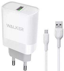 Мережевий зарядний пристрій Walker WH-35 15W 3A QC3.0 USB-A + microUSB cable White