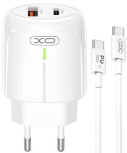 Мережевий зарядний пристрій XO L114 20W 3A PD/QC3.0 USB-A-C + USB-C cable White