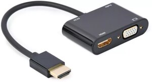 Відео перехідник (адаптер) cablexpert HDMI - HDMI/VGA +AUX3.5 v2.0 4k 30hz 0.15m black (A-HDMIM-hdmifvgaf-01)