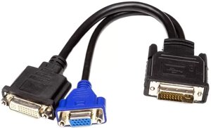 Відео спліттер PowerPlant DVI-I - DVI-D/ VGA 0.3m black (CA912551)
